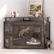 Haverchair 48" Corner Cat Cage Furniture, Multi Functional Cat Litter Box Enclosure with Acrylic Front Door, Side Cat Access Holes, Platform & Climbing Ladder, Space Saving Indoor Cat House Cabinet