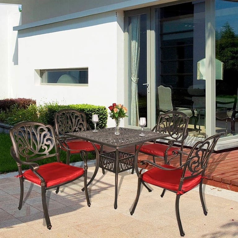 cheap patio sets with umbrella wish 15 ft Large 36 Solar LED Light, Double Sided Rectangle Umbrella with Crank Handle for Patio, Backyard, Garden, Pool, without Base it can easily fit into various styles of venues Haverchair 5 Piece Patio Dining