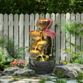 thumbnail image 1 of Haverchair 5 Tier Outdoor Flamingo Rock Fountain with Running Water, Bird Decorative Art with 5 LED Lights for Garden, Backyard and Porch, 24.4" H Cascading Stone Fountain, 1 of 7