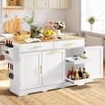 thumbnail image 1 of Haverchair 60" Kitchen Island with Drop Leaf and Power Outlet, Mobile Kitchen Rolling Bar Cart with Trash Can Cabinet and Drawers, Modern Island Table for Kitchen with Spice Rack and Towel Rack, 1 of 10