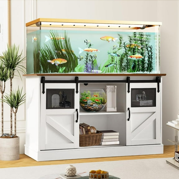 Haverchair 55-75 Gallon Fish Tank Stand with Power Outlet, Heavy Duty Large Aquarium Stand with Sliding Barn Door and Cabinet Storage for 2 Fish Tank Turtle Tank Reptile Terrarium, 1000LBS Capacity