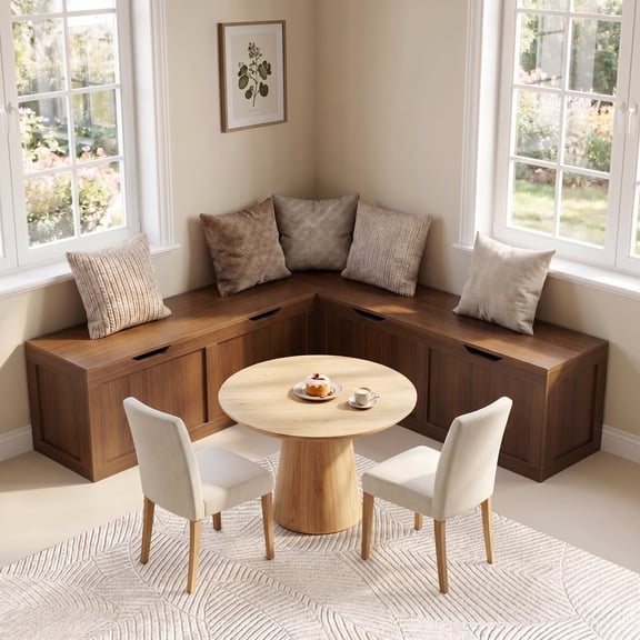 Haverchair 63'' Brown L Shaped Corner Bench, Modular Banquette Seating with Hidden Flip Top Storage for Kitchen, Dining Room, Living Room, Entryway