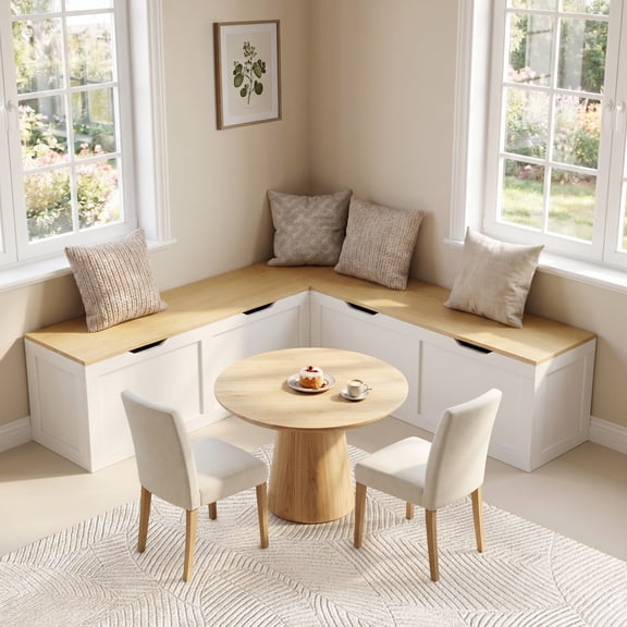 Haverchair 63'' L Shaped White Corner Bench, Modular Banquette Seating with Hidden Flip Top Storage for Kitchen, Dining Room, Living Room, Entryway