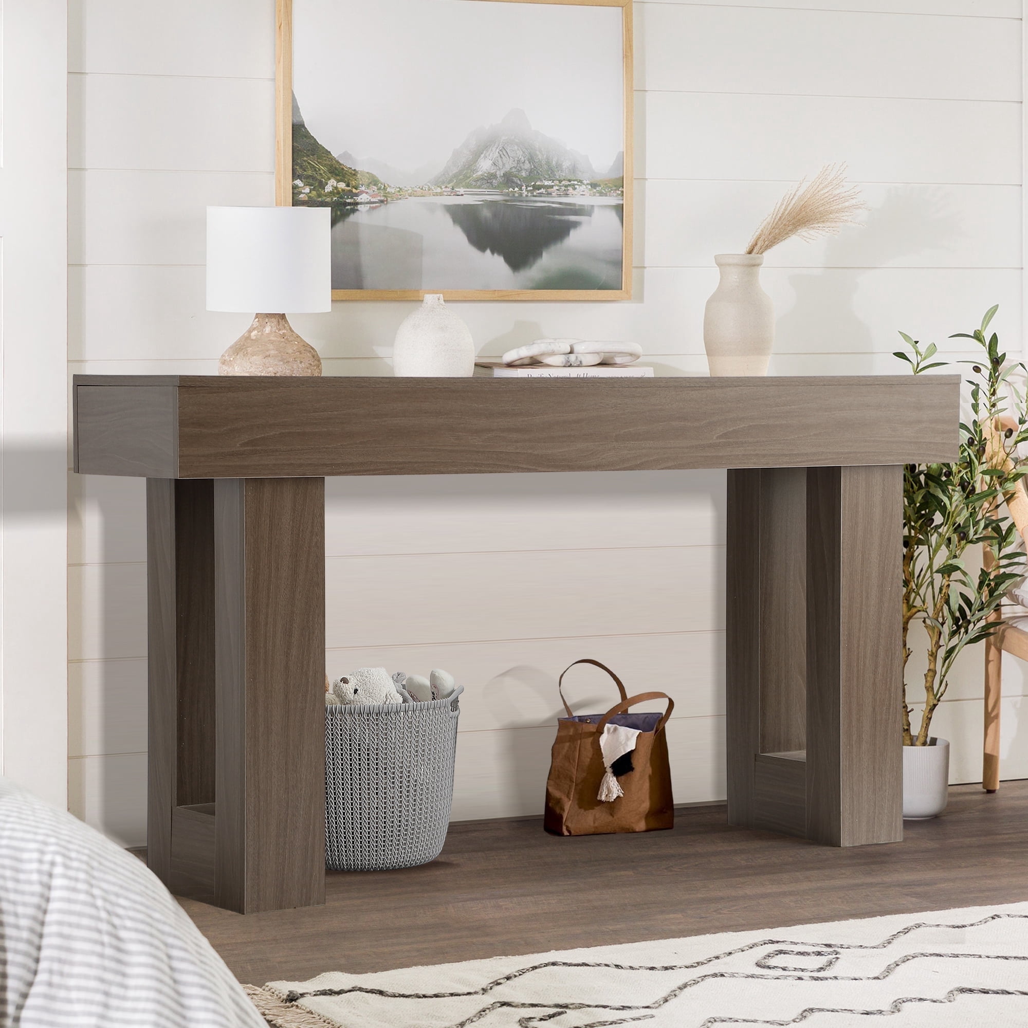 Haverchair 63" Long Entryway Console Table, Wooden Farmhouse Sofa Behind Couch Table with Thickened Base, Large Industrial Hallway Accent Furniture for Living Room, Entrance, Foyer, Hallway