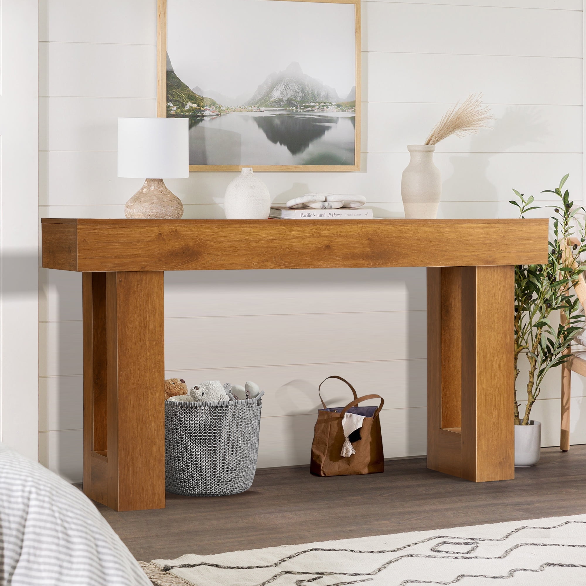 Haverchair 63" Long Entryway Console Tables, Wood Farmhouse Sofa Behind Couch Table with Thickened Base, Large Hallway Accent Furniture Table for Living Room, Entrance, Foyer