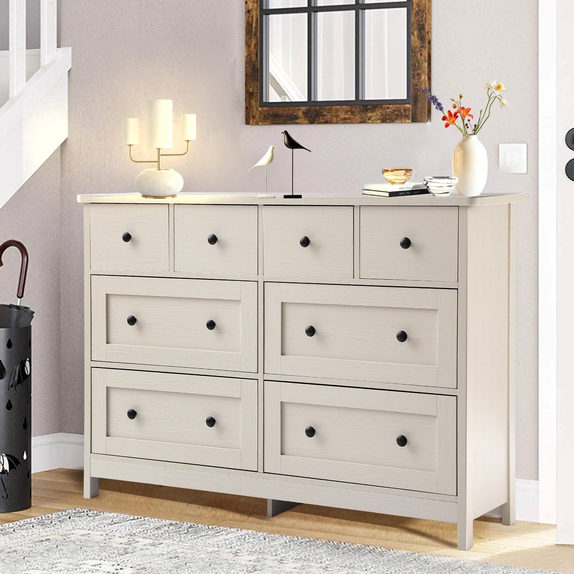 Haverchair 8 Drawer Dresser for Bedroom, Wood Chest of Drawers with Smooth Metal Rail, Large Dressers, Modern Bedroom Dressers with 8 Drawers Cabinet TV Stand