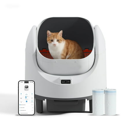 Haverchair Automatic Cat Litter Box, Open Top Self Cleaning Litter Box for Multiple Cats, Odor Noise Control, App Control W/Safety Sensors, Included Removable Liner and 2 Roll Garbage Bags, White