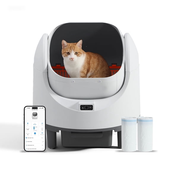 Haverchair Automatic Cat Litter Box, Open Top Self Cleaning Litter Box for Multiple Cats, Odor Noise Control, App Control W/Safety Sensors, Included Removable Liner and 2 Roll Garbage Bags, White