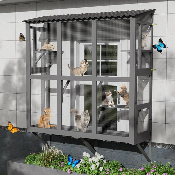 Haverchair Cat Catio, Cat Window Perch for Large Indoor Cats, Window Box Enclosure with 4 Jump Platforms, Wooden Window Hammock for Multi Kittens, All-Weather Use Outdoor Small Pet Perch House