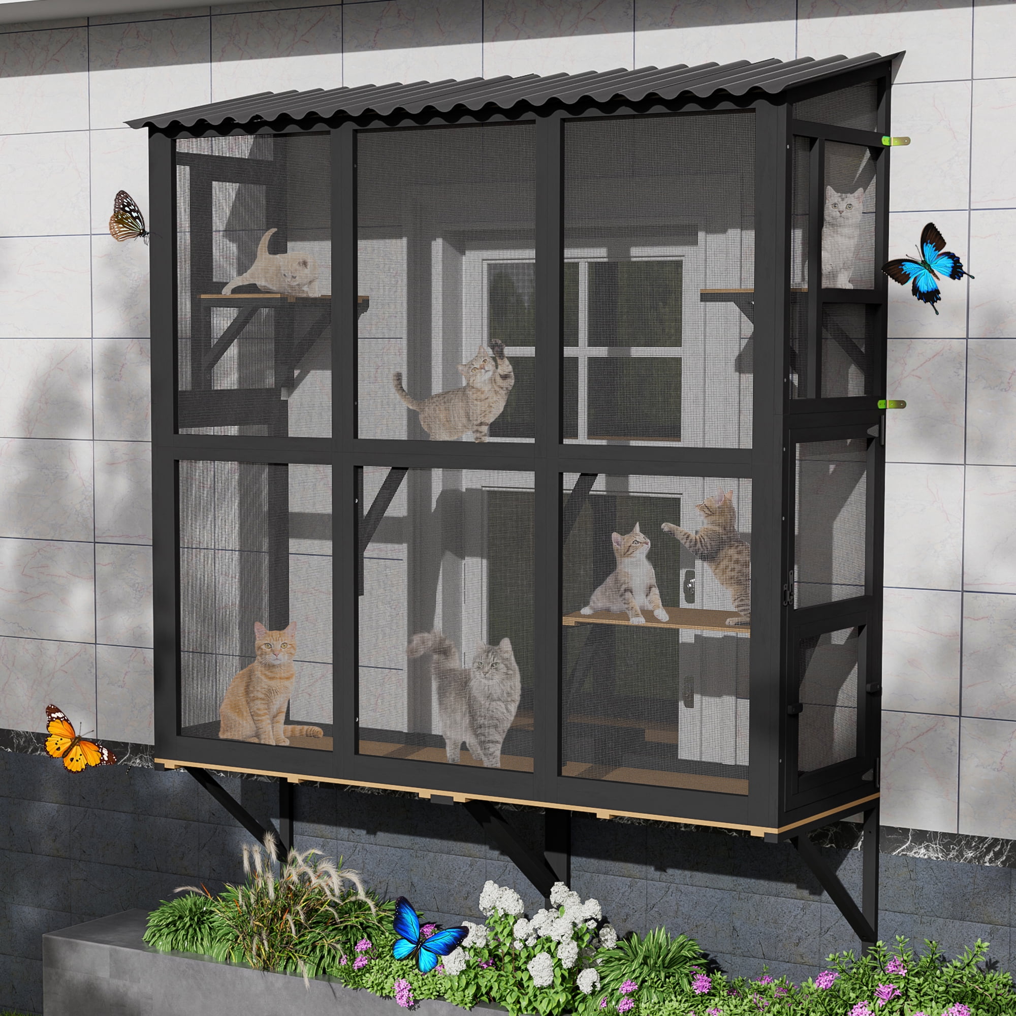 Haverchair Cat Catio, Cat Window Perch for Large Indoor Cats, Window Box Enclosure with 4 Jump Platforms, Wooden Window Hammock for Multi Kittens, All-Weather Use Outdoor Small Pet Perch House