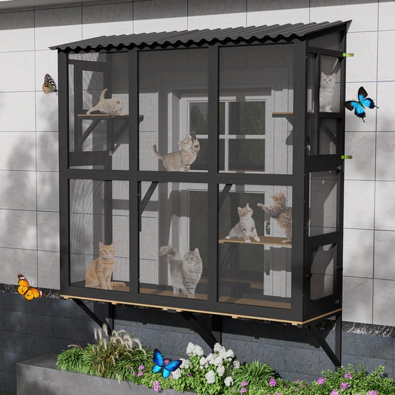 Haverchair Cat Catio, Cat Window Perch for Large Indoor Cats, Window Box Enclosure with 4 Jump Platforms, Wooden Window Hammock for Multi Kittens, All-Weather Use Outdoor Small Pet Perch House