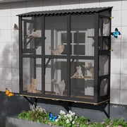 Haverchair Cat Catio, Cat Window Perch for Large Indoor Cats, Window Box Enclosure with 4 Jump Platforms, Wooden Window Hammock for Multi Kittens, All-Weather Use Outdoor Small Pet Perch House
