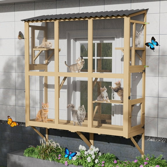 Haverchair Cat Catio, Cat Window Perch for Large Indoor Cats, Window Box Enclosure with 4 Jump Platforms, Wooden Window Hammock for Multi Kittens, All-Weather Use Outdoor Small Pet Perch House