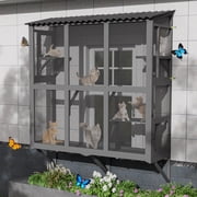 Haverchair Cat Catio, Cat Window Perch for Large Indoor Cats, Window Box Enclosure with 4 Jump Platforms, Wooden Window Hammock for Multi Kittens, All-Weather Use Outdoor Small Pet Perch House