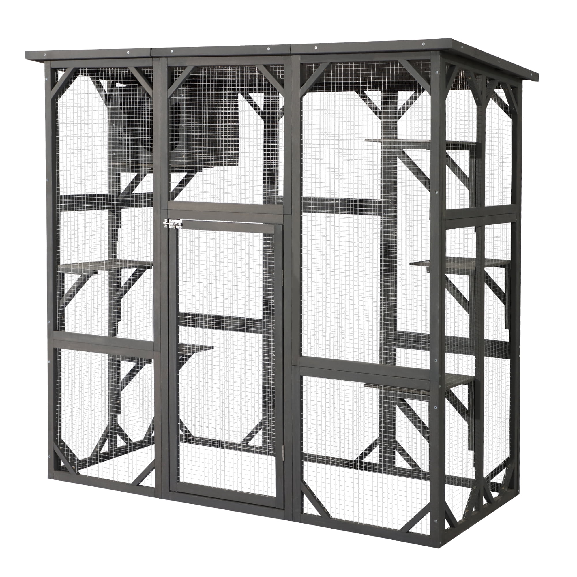Haverchair Cat Enclosure Outdoor Catio Large Wooden Cat House with Weatherproof, Cat Cage Condo Indoor Playpen with Platform and Small House, Gray