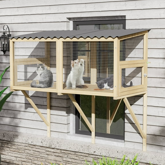 Haverchair Catio Cat Window Perch Outdoor, 360° Catio Cat Enclosure Window for Indoor Cat with Waterproof Roof, Cat Window Box with Metal Mesh Cat Door for Sunbathing, Napping, Overlook