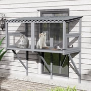 Haverchair Catio Cat Window Perch Outdoor, 360  Catio Cat Enclosure Window for Indoor Cat with Waterproof Roof, Cat Window Box with Metal Mesh Cat Door for Sunbathing, Napping, Overlook