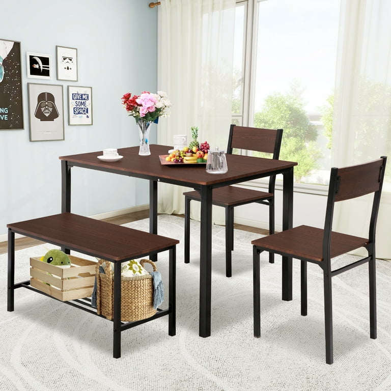 Haverchair Dining Table Set for 4 Kitchen Table Set with Storage Bench and 2 Backrest Chairs Modern 4 Person Dining Set for Kitchen Dining Room