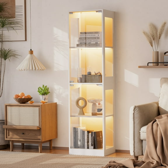 Haverchair Display Cases for Collectibles, RGB Display Cabinet with Music Sync, App & Remote Control Glass Curio Cabinet, 4-Tier Tall Corner Cabient Bookcase for Living Room