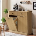 thumbnail image 1 of Haverchair Double Tilt Out Laundry Hamper Cabinet, Modern Fluted Trash Can Cabinets with Drawer, Wooden Hidden Garbage Cabinet for Kitchen and Bathroom, 1 of 7