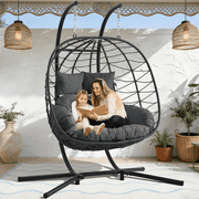 Haverchair Egg Chair with Stand Outdoor Patio Wicker Hanging Chair Swing Chair with Cushion