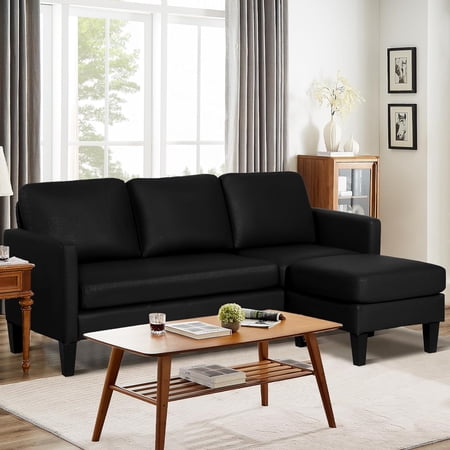 Haverchair L Shaped Leather Sectional Sofa with Chaise for Small Space,Living Rooms Convertible Couch,Modern Modular Furniture Sets Suitable for Home,Apartments,Dorm,Bonus Room,Black Leather
