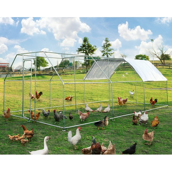 Haverchair Large Chicken Coop Metal Chicken Run Walk-in Poultry Cage Flat Roofed Cage Rabbits Habitat Chicken Runs Outdoor for Yard with Waterproof and Anti-UV Cover,236.2" L x 118.1" W x 78.7" H