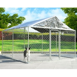 LZBEITEM 7.5 x 7.5ft Covered Roof Outdoor Dog Kennel Heavy Duty Galvanized Steel Dog Cage with Waterproof Cover Walmart