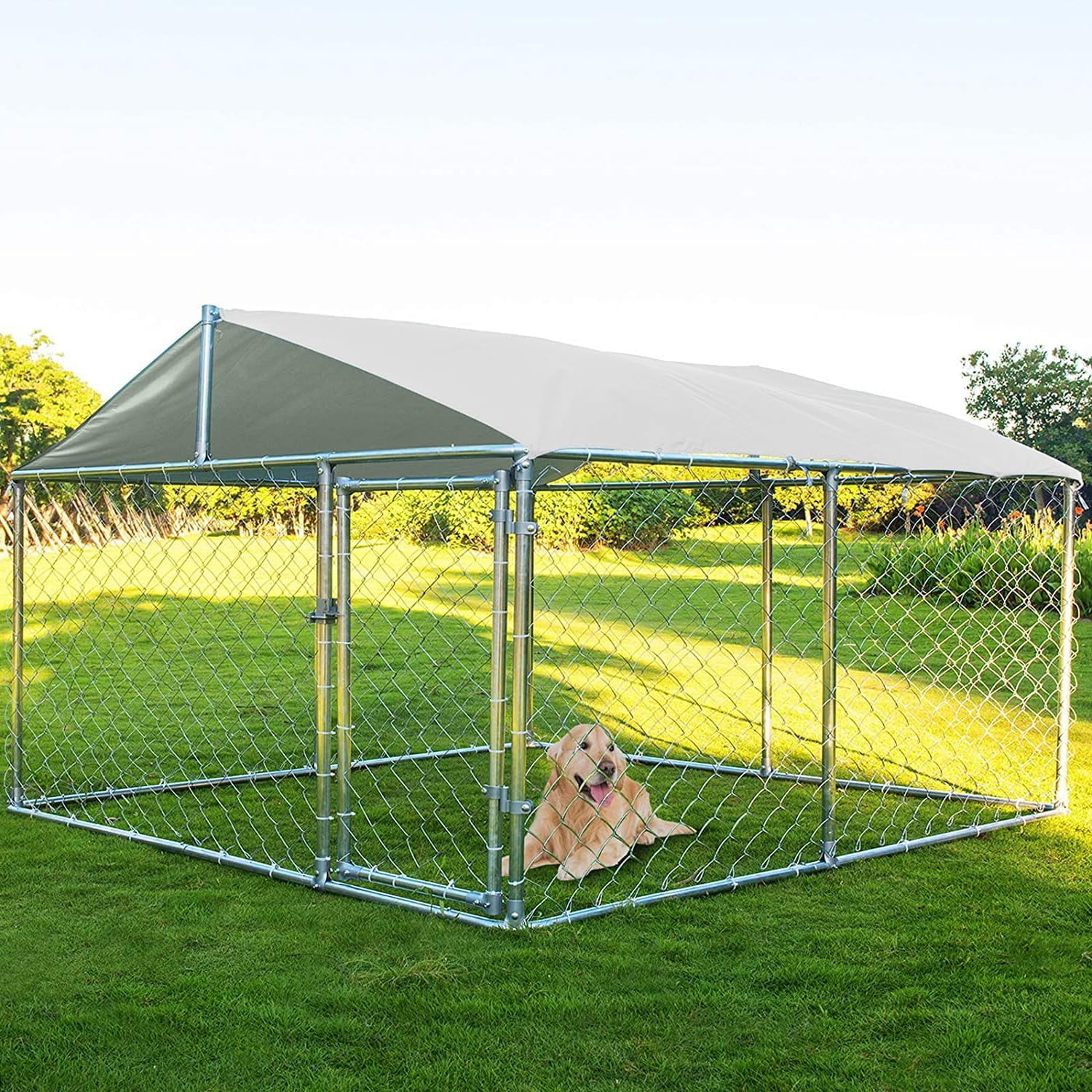 Haverchair Large Outdoor Dog Kennel, Heavy Duty Dog Kennel with Water&UV-Resistant Proof, Galvanized Steel Dog Pens Outside Dog House for Dog Run,Playpen (90" L x 90" W x 63" H)(90"L x 90"W x 63"H)