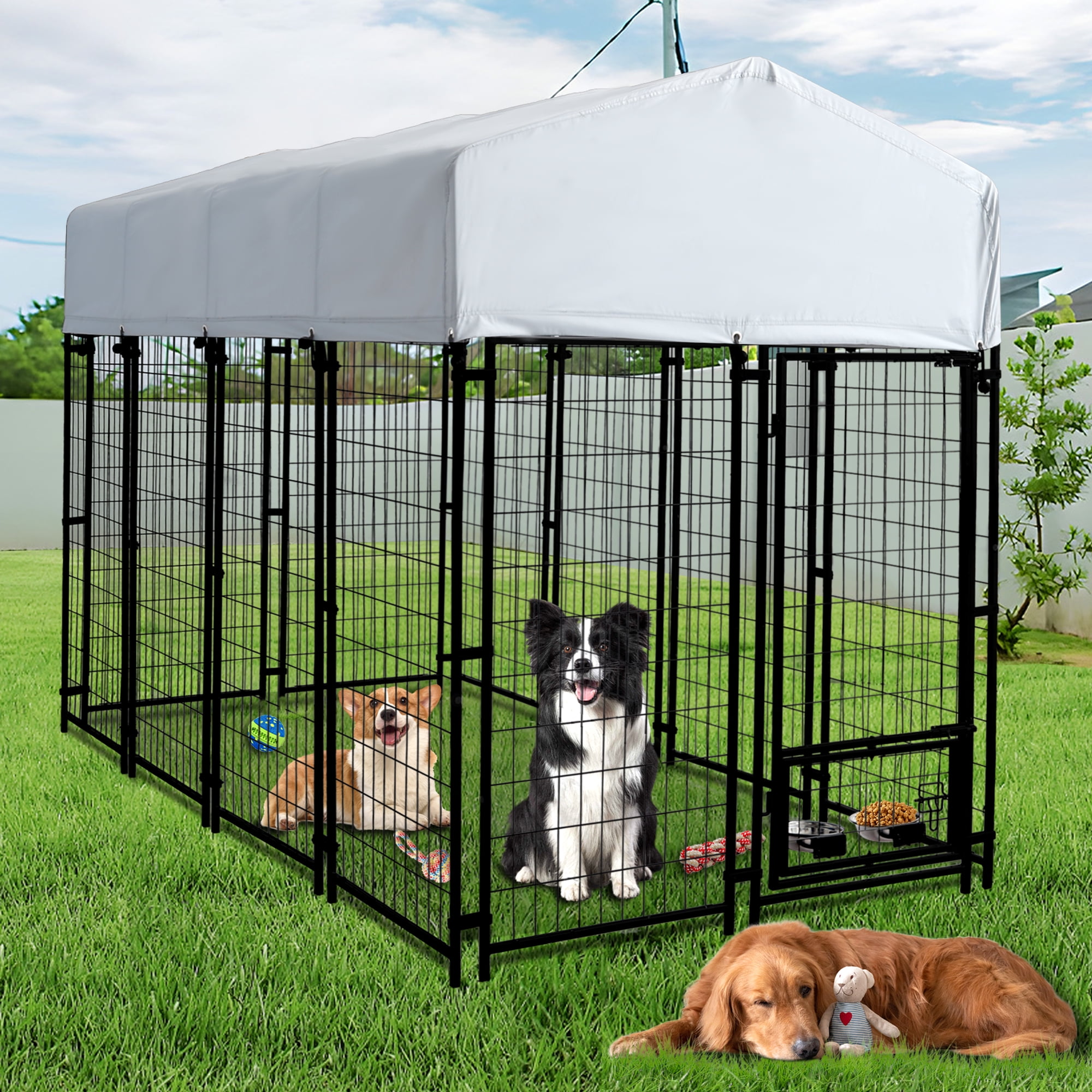 Haverchair Large Outdoor Dog Kennel, Heavy Duty Welded Wire Steel Dog ...