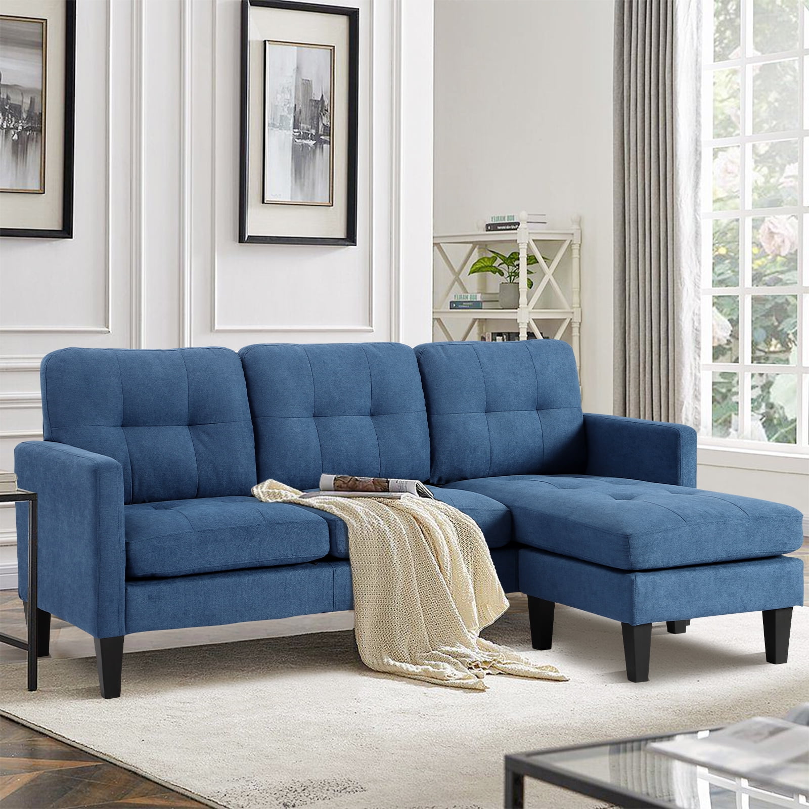 Haverchair Modern Sectional Sofa Couch with Reversible Chaise L-Shaped Couch for Living Room,BLUE