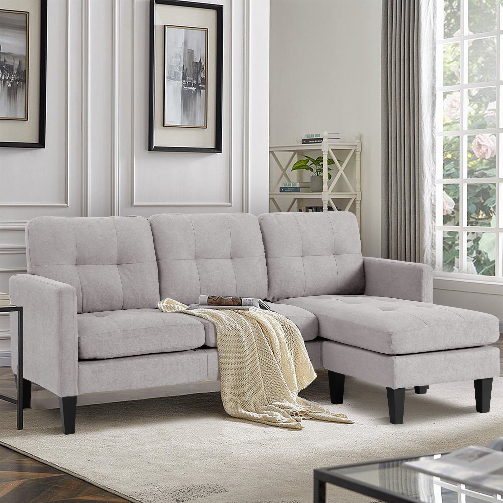 Haverchair Modern Sectional Sofa Couch with Reversible Chaise L-Shaped Couch for Living Room,LIGHT GRAY