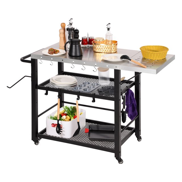 Haverchair Portable Grill Cart with Foldable Table, 3Shelf Stainless