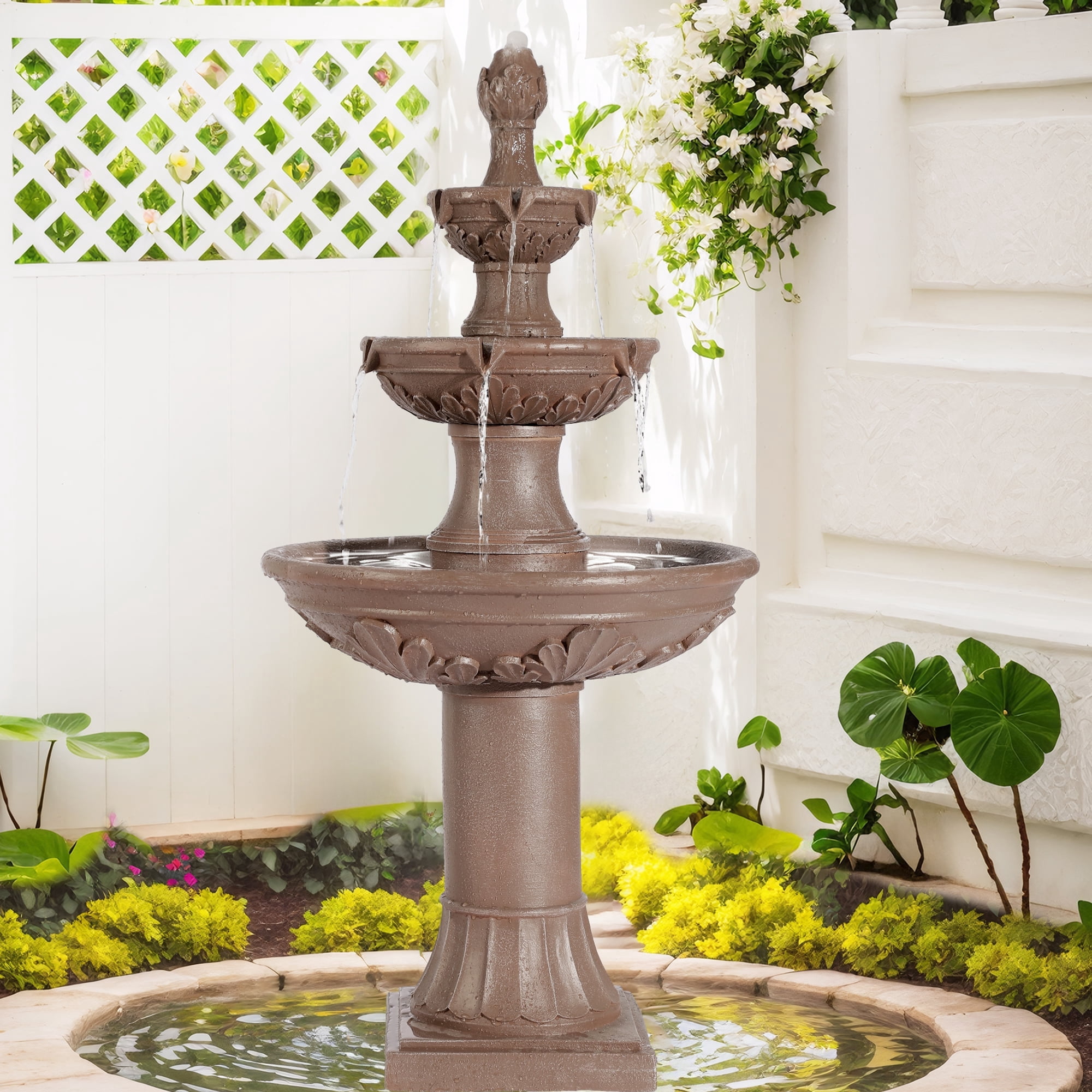 Haverchair Outdoor Pineapple Italian Water Fountain - 48.4" H Floor Bubbler Garden Waterfalls Fountain, 3 Tiered Cascading Freestanding Garden Fountain for Indoor, Yard, Lawn and Garden Décor