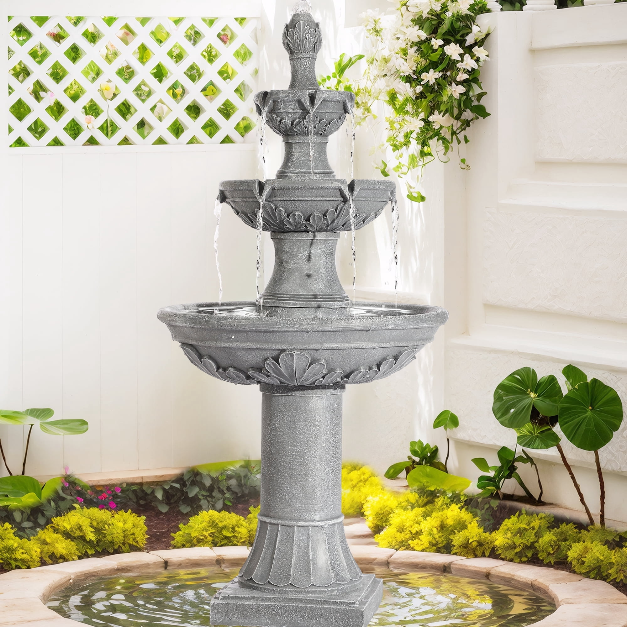 Haverchair Outdoor Pineapple Italian Water Fountain - 48.4" H Floor Bubbler Garden Waterfalls Fountain, 3 Tiered Cascading Freestanding Garden Fountain for Indoor, Yard, Lawn and Garden Décor