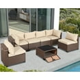 thumbnail image 1 of Haverchair Rattan Furniture Set 7 Pieces Wicker Patio Sectional Sofa Conversation Set Outdoor Rattan Furniture Sectional Sofa Set with Thickened Cushions and Storage Glass Coffee Table,Beige, 1 of 7