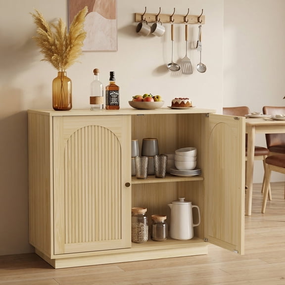 Haverchair Sideboard Buffet Cabinet with Storage, Fluted Arched Storage Cabinet with Adjustable Shelf, Wooden Modular Coffee Bar, Modern Console Table for Living Room Kitchen Dining Room Entryway