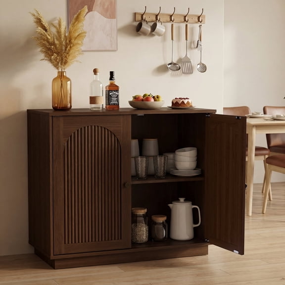 Haverchair Sideboard Buffet Cabinet with Storage, Fluted Arched Storage Cabinet with Adjustable Shelf, Wooden Modular Coffee Bar, Modern Console Table for Living Room Kitchen Dining Room Entryway