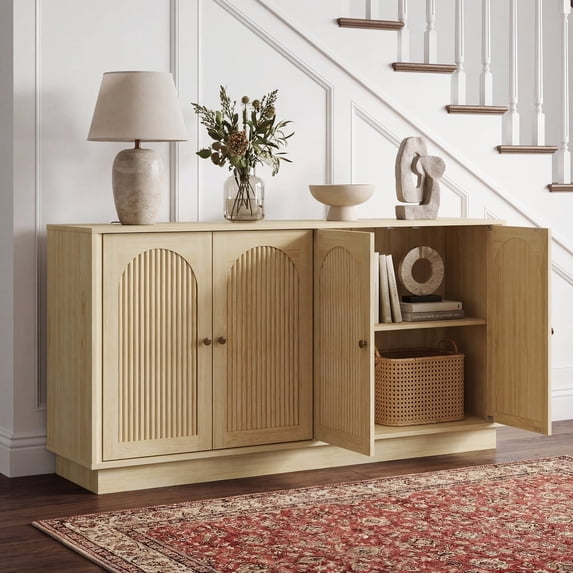 Haverchair Sideboard Buffet Cabinet with Storage, Fluted Arched Storage Cabinet with Adjustable Shelves, Wooden Modular Coffee Bar, Modern Console Table for Living Room Kitchen Dining Room Entryway