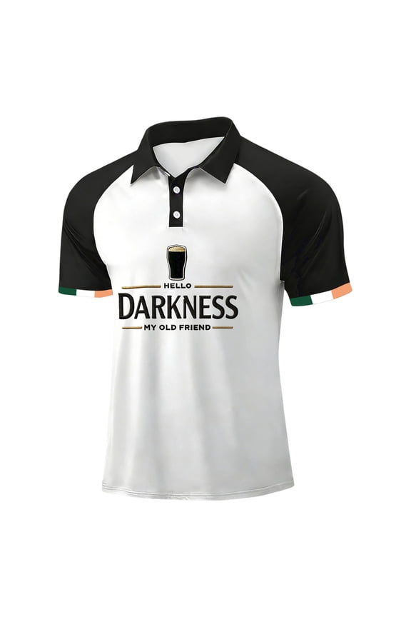 Men's Hello Darkness My Old Friend Letter Print Button Down Polo Shirt Casual Collared Short Sleeve Shirts, White M