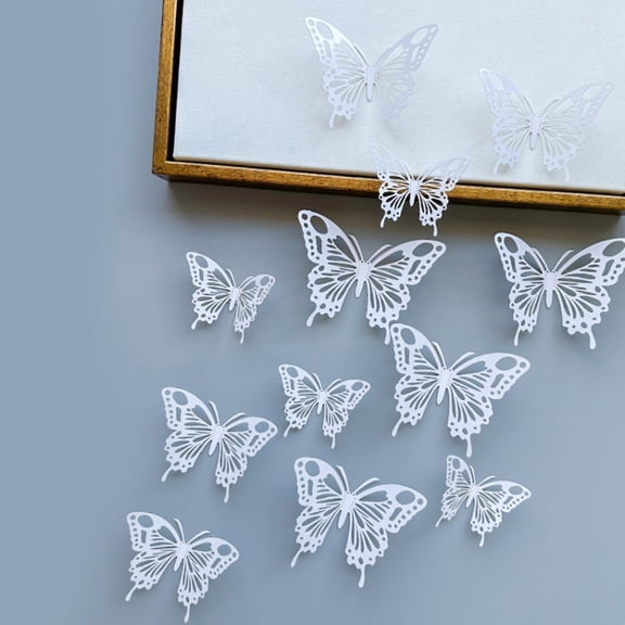 Havilah 12pcs /Set 3D Simulation Skeleton Butterfly Stickers Home Background Wall Decoration Art Wall Stickers, Type: A Type White