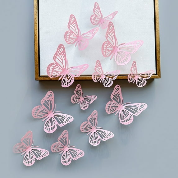 Havilah 12pcs /Set 3D Simulation Skeleton Butterfly Stickers Home Background Wall Decoration Art Wall Stickers, Type: B Type Pink
