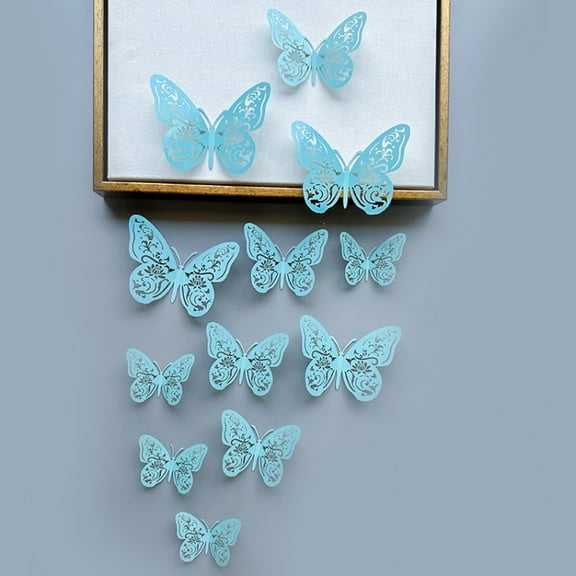 Havilah 12pcs /Set 3D Simulation Skeleton Butterfly Stickers Home Background Wall Decoration Art Wall Stickers, Type: C Type Blue