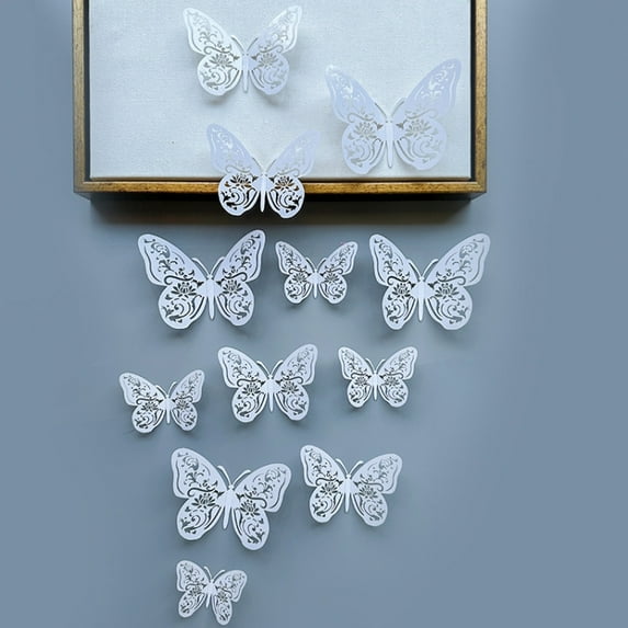 Havilah 12pcs /Set 3D Simulation Skeleton Butterfly Stickers Home Background Wall Decoration Art Wall Stickers, Type: C Type White