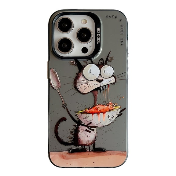 Havilah For Iphone 14 Pro Max Case Animal Pattern Oil Painting Series PC + TPU For Iphone Cover(Eating Rat)
