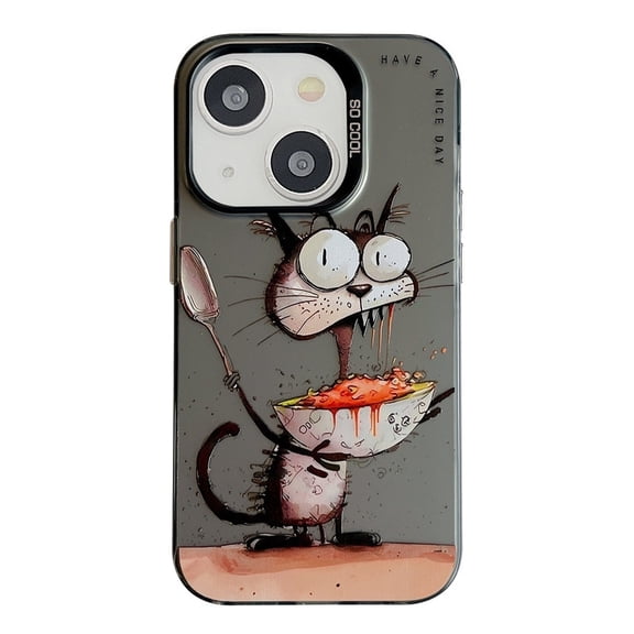 Havilah For iPhone 15 Animal Pattern Oil Painting Series PC + TPU For Iphone Cover(Eating Rat)