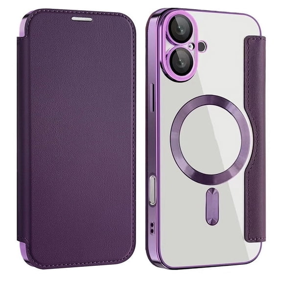 Havilah For iPhone 16 Plus Shield Case for Apple 16 Plus Compatible With Magsafe RFID Anti-theft Leather iPhone 16 Case(Purple)