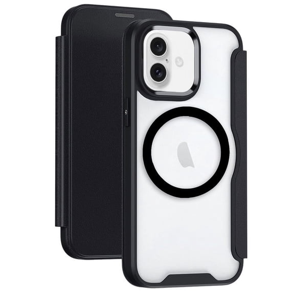 Havilah For iPhone 16 RFID Blocking Adsorption Flip Case for Apple 16 Compatible With Magsafe Leather iPhone 16 Case(Black)
