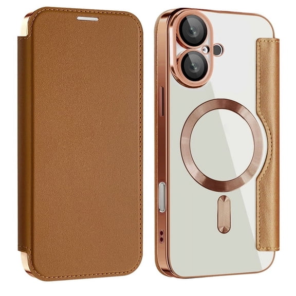 Havilah For iPhone 16 Shield Case for Apple 16 Compatible With Magsafe RFID Anti-theft Leather iPhone 16 Case(Brown)
