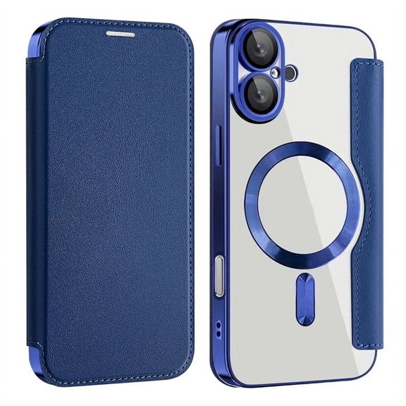 Havilah For iPhone 16 Shield Case for Apple 16 Compatible With Magsafe RFID Anti-theft Leather iPhone 16 Case(Dark Blue)